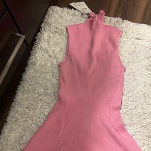 Pink ribbed thick midi dress